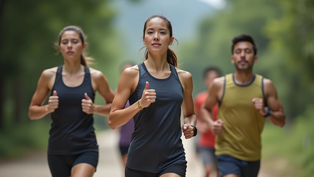 Multiple runners training together on different routes - mixed group fitness session